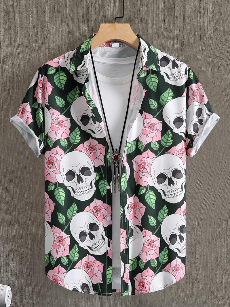 Shirts | Grunge Punk Skull Print Button Up Shirt Without Tee  – Guys Clothing Guys