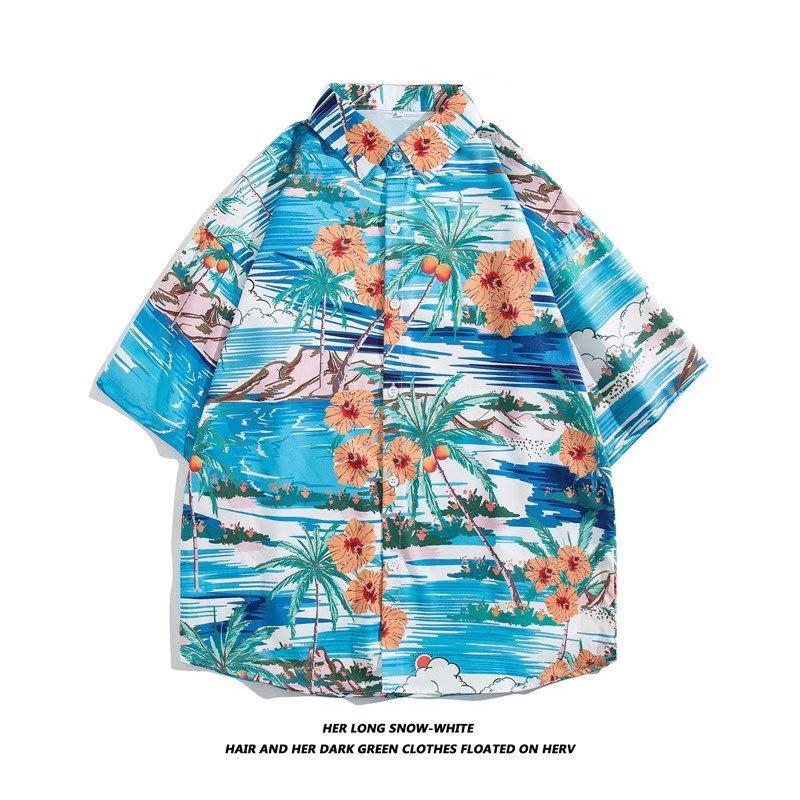 Shirts | Street Life Summer Palm Tree Printed Casual Short Sleeve Shirt  – Guys Clothing Guys