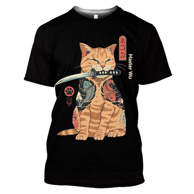 Tees & Tanks | Vincenttrinidadart Summer Cartoon Cat Printed Round Neck Short Sleeve Casual T-Shirt  – Guys Clothing Guys