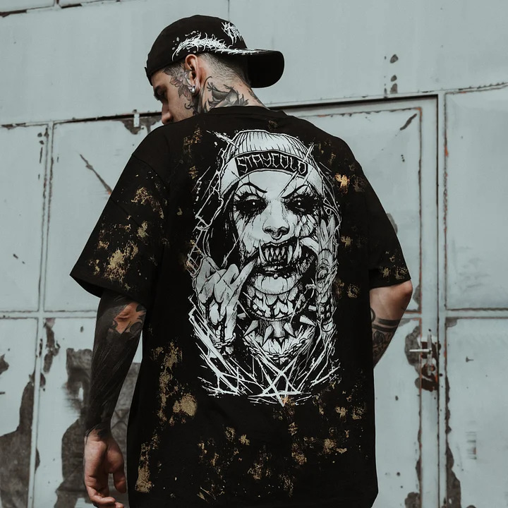 Tees & Tanks | Grunge Punk Skull Print Round Neck Short Sleeve T-Shirt,Graphic Tee  – Guys Clothing Guys